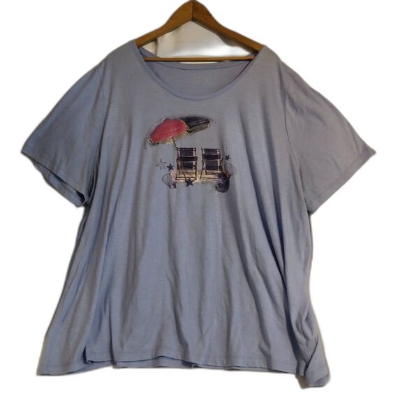 Catherines Womens Plus Size T-shirt 2X 22/24 Light Blue Beach Shells - Picture 1 of 6
